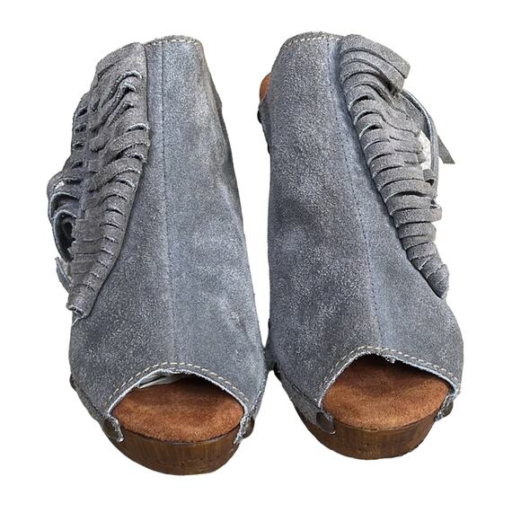 Sbicca Vintage Collection Wedge Platform Peep toe Suede Fringe Women’s size 8 M - Picture 2 of 15